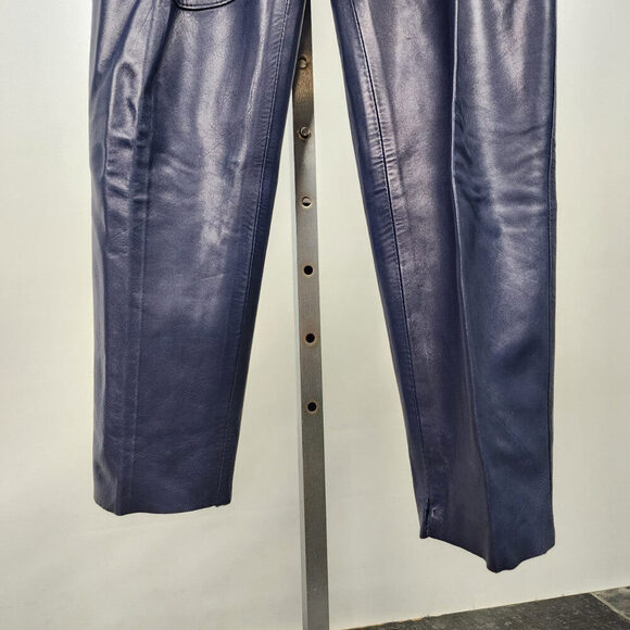 Vintage Di Capra Blue Leather Trouser Pants Size M/L - Picture 5 of 11